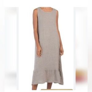Terzo Millennio Light Grey Long Ruffle Hem Sleeveless Linen Dress Size M